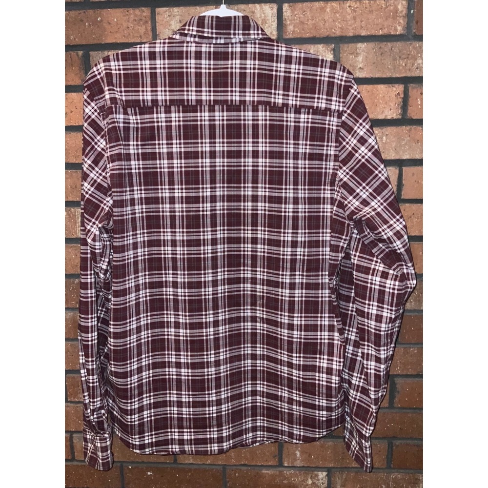 Stanley Mens Plaid Button Down Shirt Burgundy White Long Sleeve Medium M - Picture 4 of 4